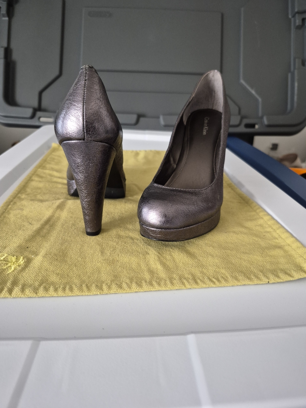 Calvin Klein Metallic Pewter Platform Pumps